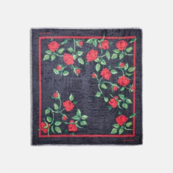 Coach Signature Fairytale Rose Print  Oversized Square Scarf - Picture 1 of 2
